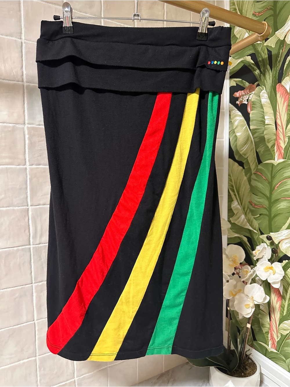 Vintage Coogi Convertible Tube Dress Midi Skirt Y2K Black Rasta Colorblock